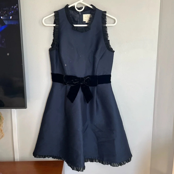 kate spade Dresses & Skirts - Kate Spade Velvet Bow Fit and Flare Dress Navy Black 6